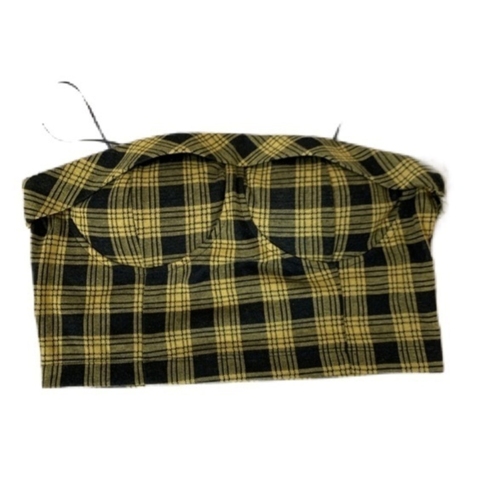 NWT Plaid crop top Bando sexy academia clueless Y2K preppy gnu yellow black